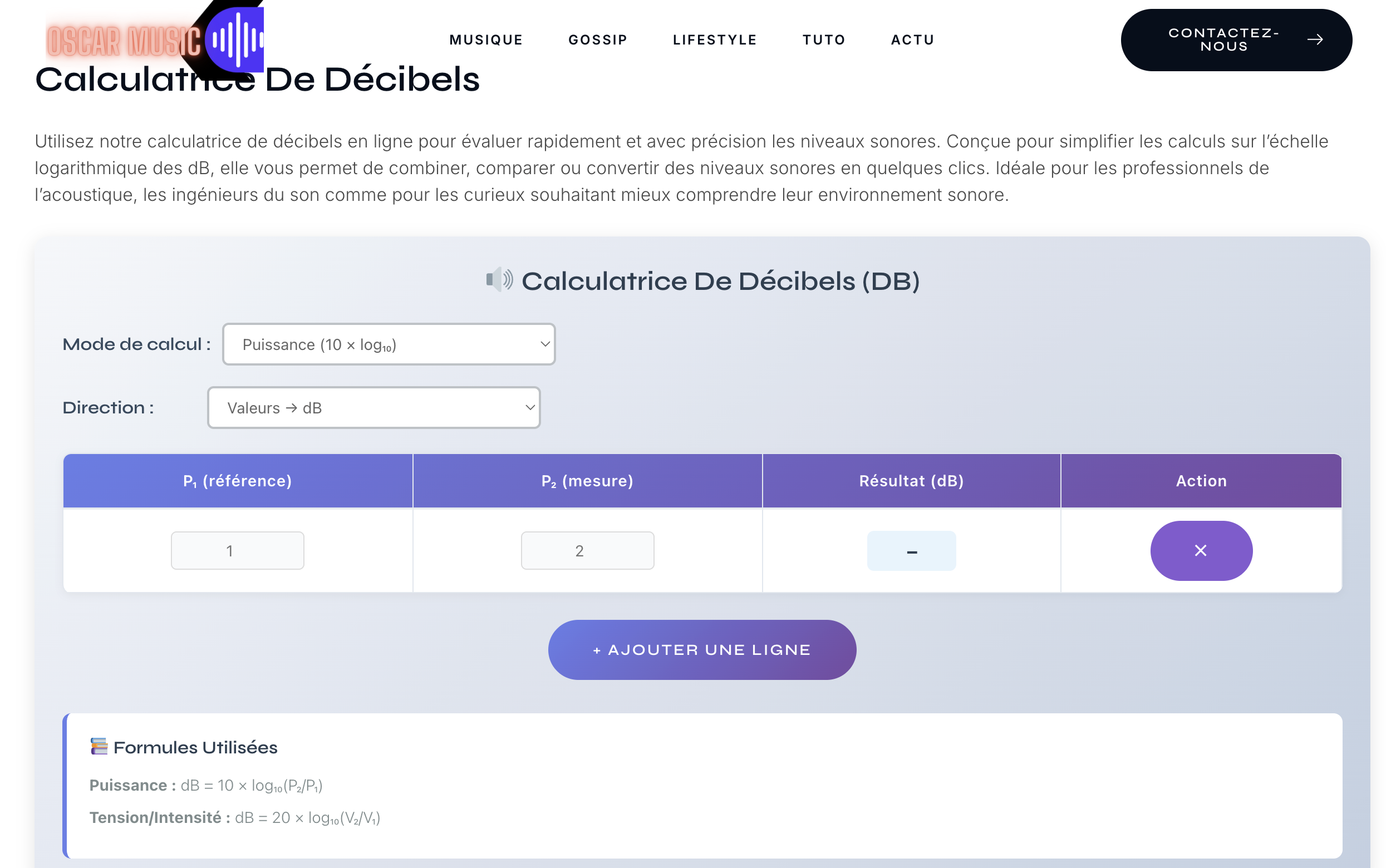Calculatrice de décibels oscarmusic.com