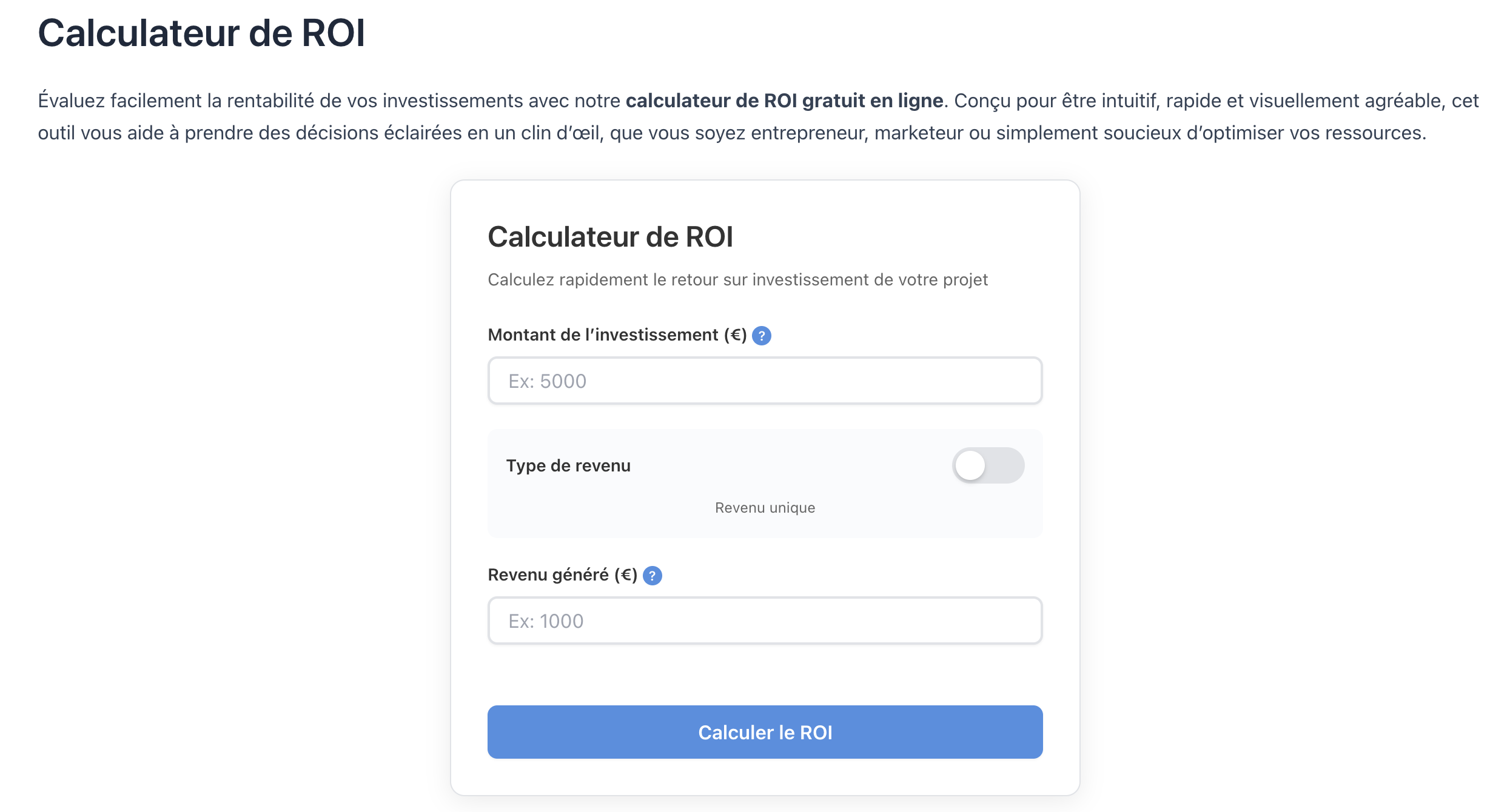 Simulateur retour sur investissement Rezoactif
